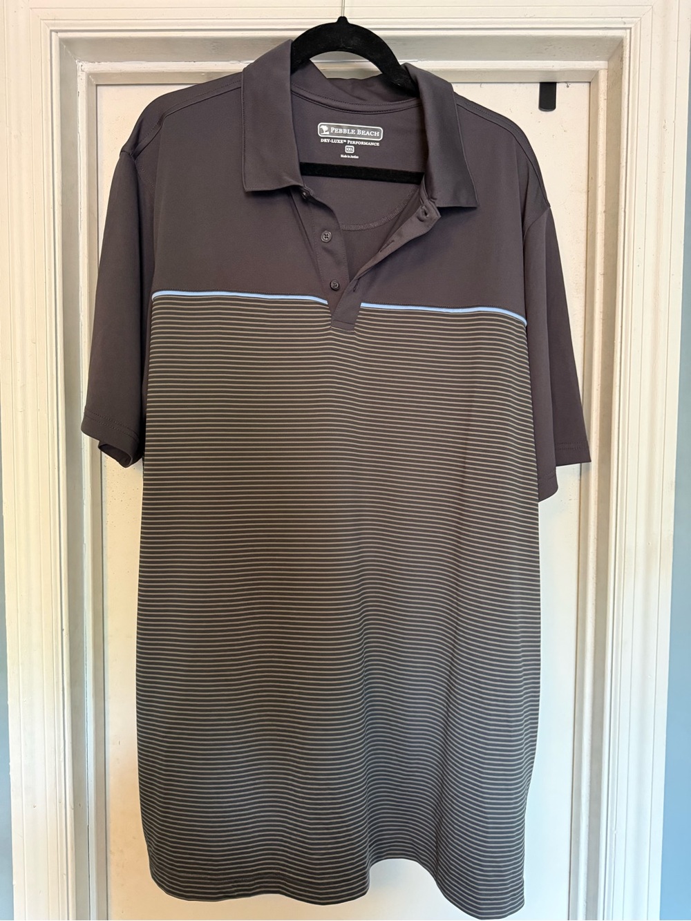 Pebble Beach Men's Charcoal Gray Polo with Light Blue Trim